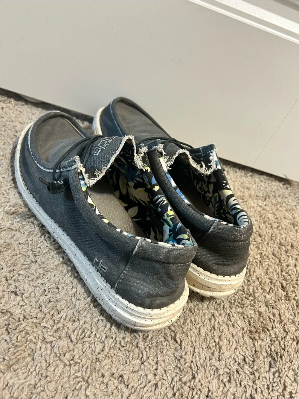 Hey Dude Grey Canvas Slip-On Shoes with Floral Lining